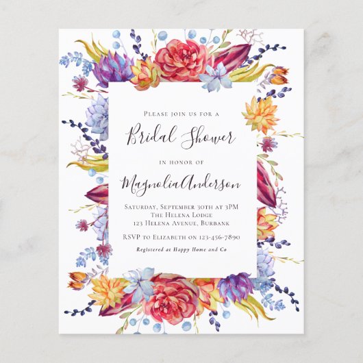 Budget Succulent Bridal Shower Invitation (Voorkant)