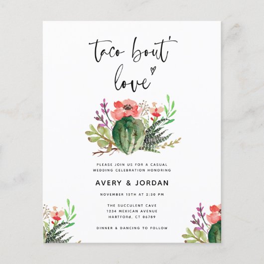 Budget Succulent Taco Over Liefde Bruiloft Uitnodi (Voorkant)