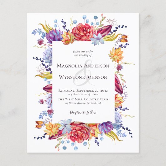 Budget Succulent Wedding Uitnodiging Flyer (Voorkant)