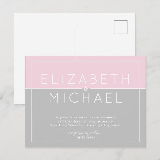 Budget Sugar roze Gray Wedding Moderne Briefkaart (Voorkant / Achterkant)