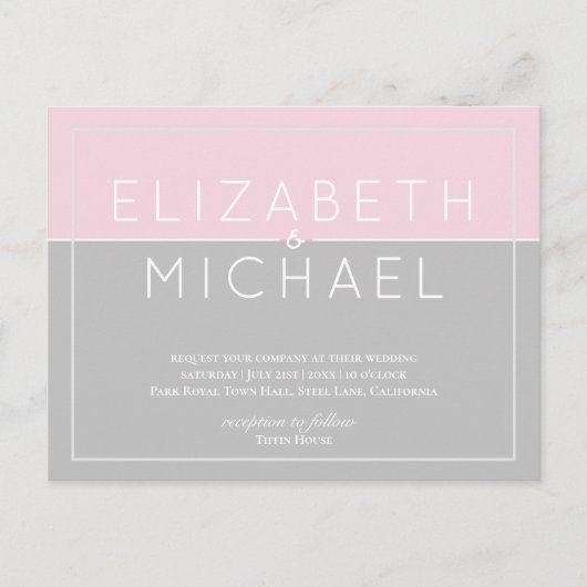 Budget Sugar roze Gray Wedding Moderne Briefkaart (Voorkant)