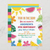 Budget Summer Birthday Party Uitnodiging (Voorkant / Achterkant)