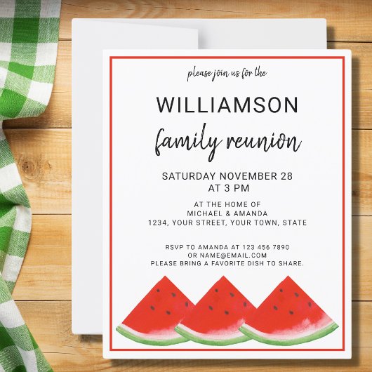 Budget Summer Family Reunion Watermelon Uitnodigin
