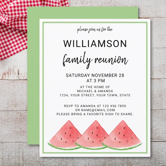 Budget Summer Family Reunion Watermelon Uitnodigin