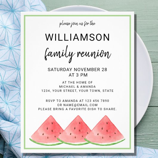 Budget Summer Family Reunion Watermelon Uitnodigin Flyer