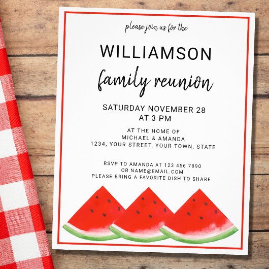 Budget Summer Family Reunion Watermelon Uitnodigin Flyer