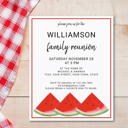 Budget Summer Family Reunion Watermelon Uitnodigin Flyer