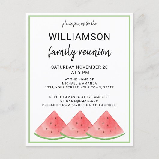Budget Summer Family Reunion Watermelon Uitnodigin Flyer (Voorkant)