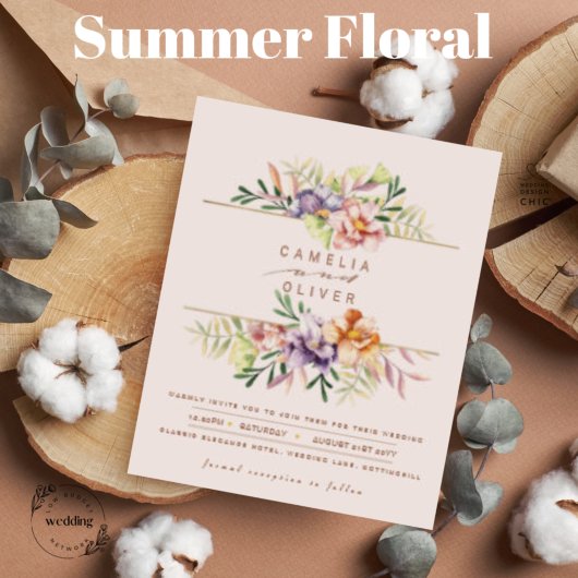 Budget Summer Floral Wedding Invite QR Code RSVP