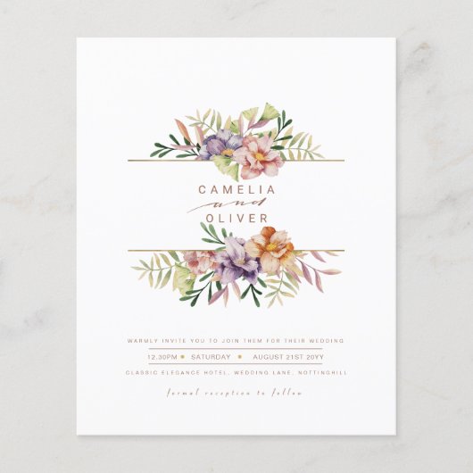 Budget Summer Floral Wedding Invite QR Code RSVP Flyer (Voorkant)