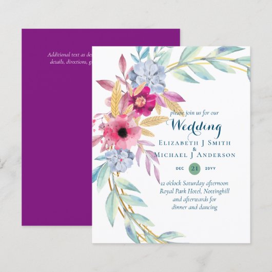 BUDGET Summer Flowers Wedding Invitations (Voorkant / Achterkant)