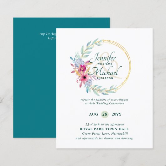 BUDGET Summer Flowers Wedding Invitations (Voorkant / Achterkant)