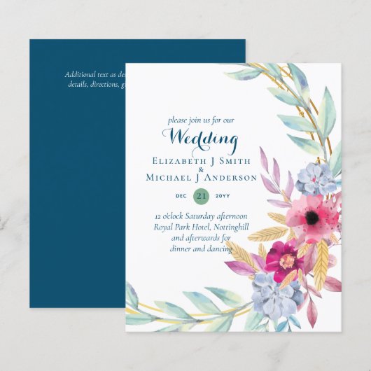 BUDGET Summer Flowers Wedding Invitations (Voorkant / Achterkant)