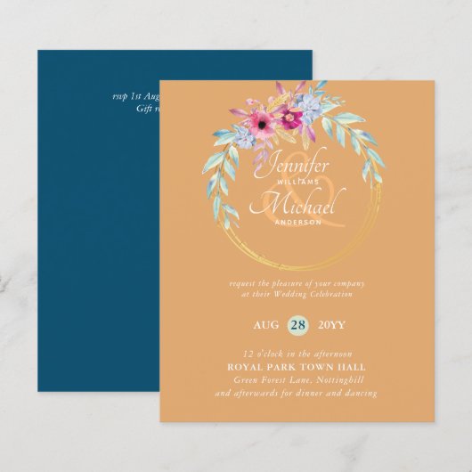 BUDGET Summer Flowers Wedding Invitations (Voorkant / Achterkant)