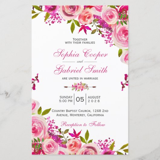 Budget Summer Hot Pink Floral Weddenschap (Voorkant)