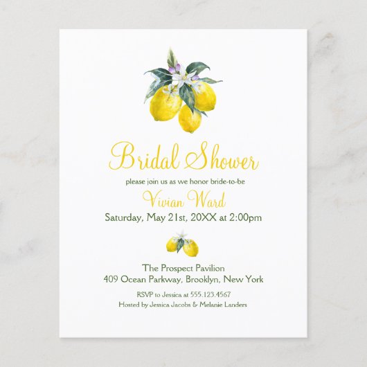 Budget Summer Lemon Bridal Shower Invitations (Voorkant)
