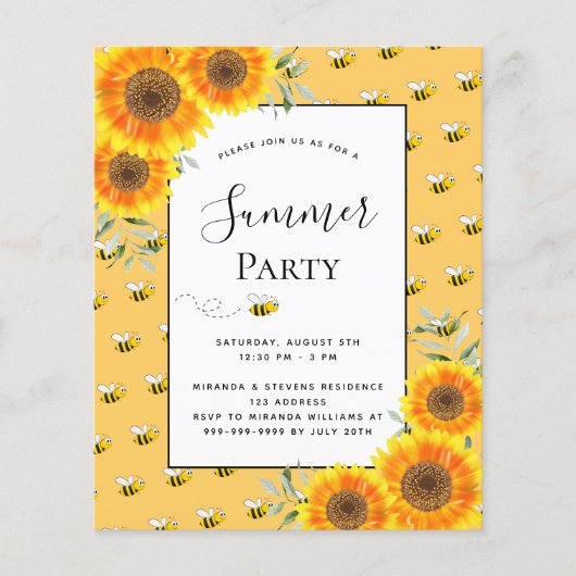 Budget Summer party bijen zonnebloemen achtertuin  (Voorkant)