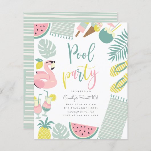 Budget Summer Pool Party Script Sweet 16 Birthday (Voorkant / Achterkant)