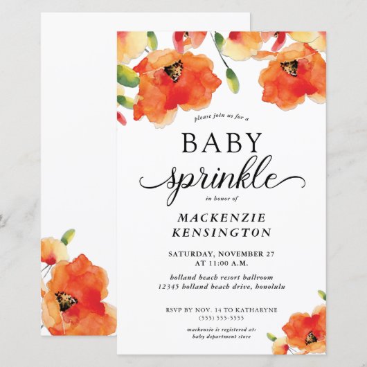 Budget Summer Poppy Baby Sprinkle Uitnodiging (Voorkant / Achterkant)