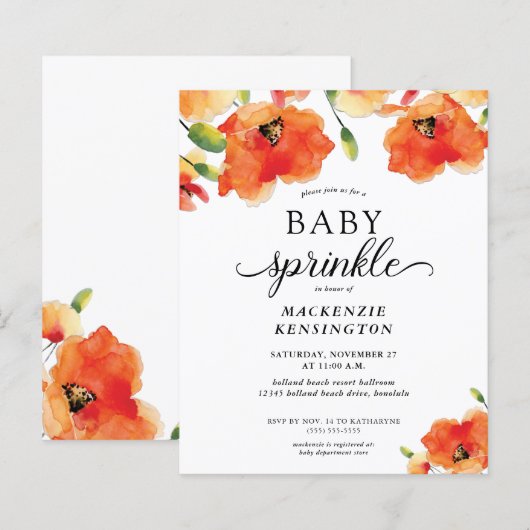 Budget Summer Poppy Baby Sprinkle Uitnodiging (Voorkant / Achterkant)