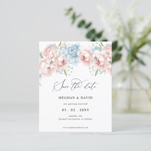 Budget Summer Spring Blush Floral Save the Date (Staand voorkant)