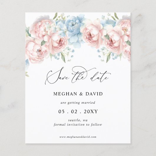 Budget Summer Spring Blush Floral Save the Date (Voorkant)