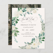 Budget Summer Spring Ivory Floral Save the Date (Voorkant / Achterkant)