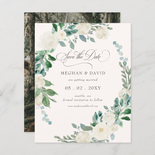 Budget Summer Spring Ivory Floral Save the Date (Voorkant / Achterkant)