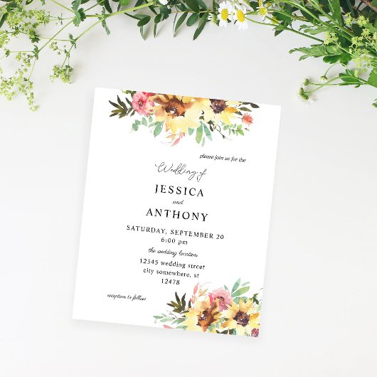 Budget Summer Sunflower Floral Wedding Flyer