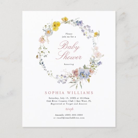 Budget Summer Wildflower Baby shower Invitation (Voorkant)