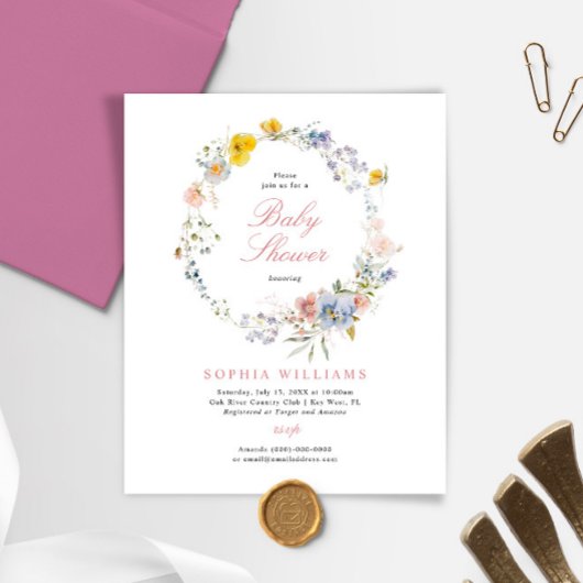 Budget Summer Wildflower Baby shower Invitation
