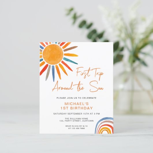 Budget Sun Boy's 1st Birthday Invitation (Staand voorkant)