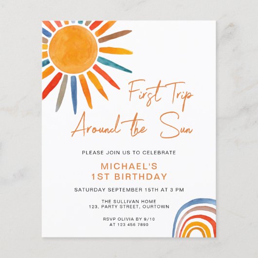 Budget Sun Boy's 1st Birthday Invitation (Voorkant)