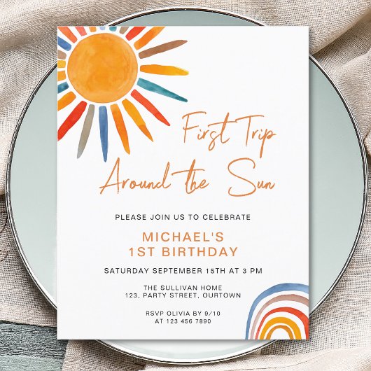 Budget Sun Boy's 1st Birthday Invitation