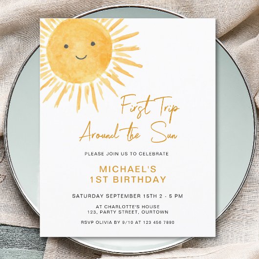Budget Sun Boy's 1st Birthday Invitation
