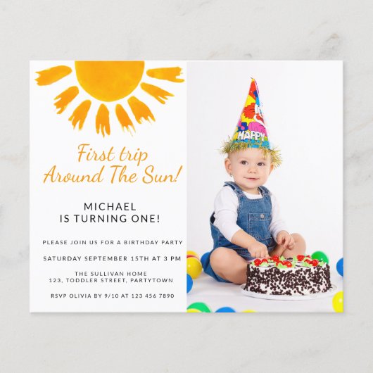 Budget Sun Boy's Photo Verjaardagsfeestje Uitnodig (Voorkant)