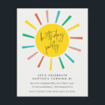 Budget Sun Script Kids Birthday Party Invitation<br><div class="desc">Een budgetlofzang voor kinderen op verjaardagsfeestdag met regenboogzon en modern script. Klik uitgeven knoop om dit ontwerp met uw details aan te passen.</div>