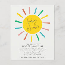 Budget Sun Script Moderne Uitnodiging voor Baby Sh