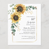 Budget Sunflower 40th Birthday Party Invitation (Voorkant)