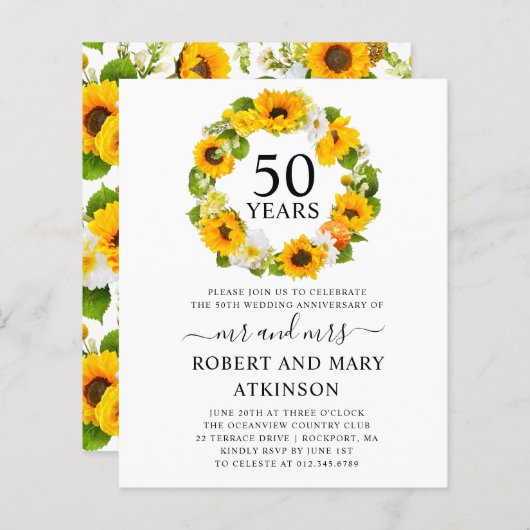 Budget Sunflower 50e Jubileum Uitnodiging (Voorkant / Achterkant)