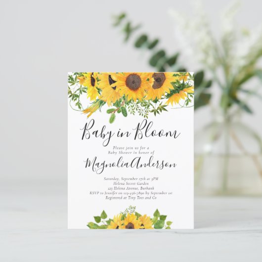 BUDGET Sunflower Baby in Bloom Shower Invitation (Staand voorkant)