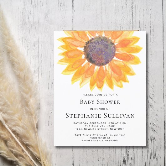 Budget Sunflower Baby shower Uitnodiging Kaart