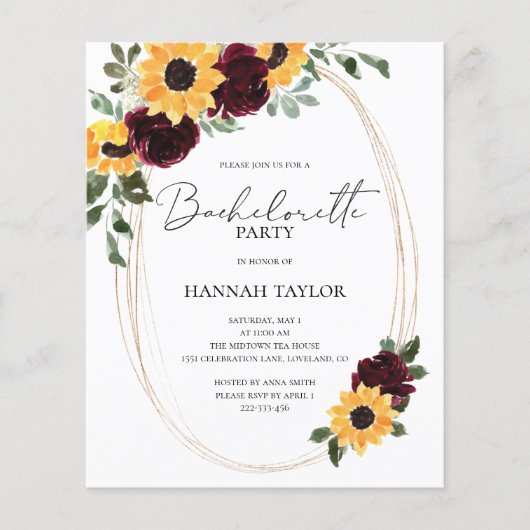 Budget Sunflower Bachelorette Party Invitation (Voorkant)
