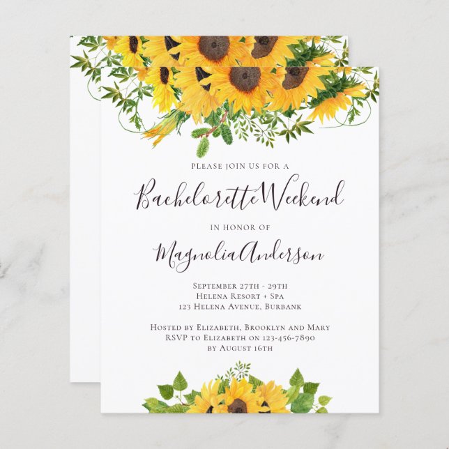 Budget Sunflower Bachelorette Party Invitation (Voorkant / Achterkant)