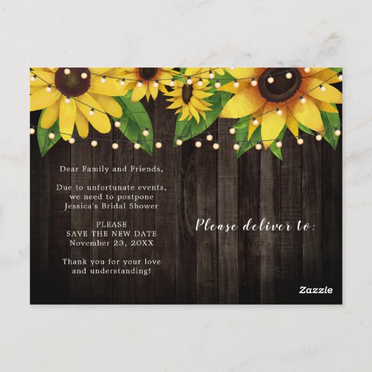 Budget Sunflower Barn Wood String Lights Uitgestel Briefkaart (Achterkant)