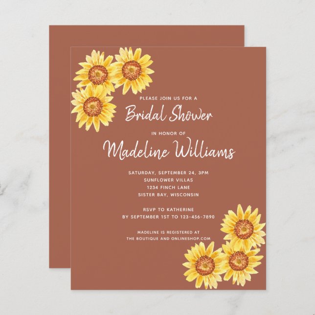 Budget Sunflower Bridal Shower Invitation (Voorkant / Achterkant)