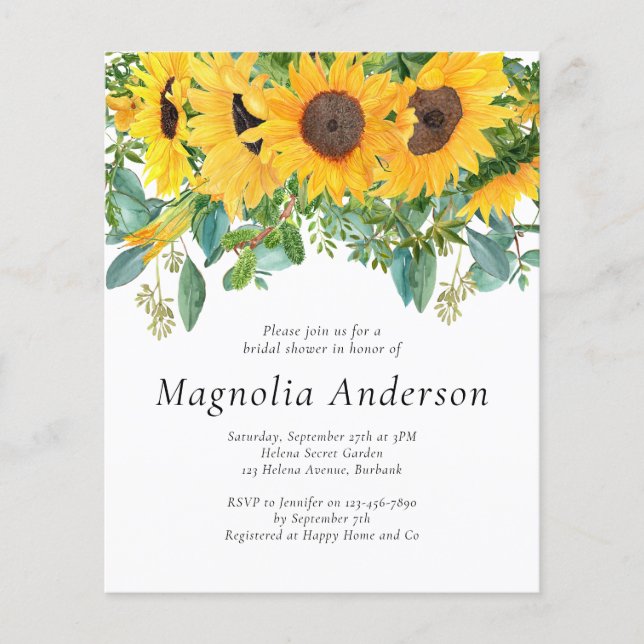 Budget Sunflower Bridal Shower Invitation (Voorkant)