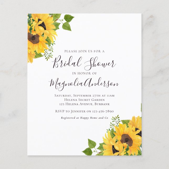 Budget Sunflower Bridal Shower Invitation (Voorkant)