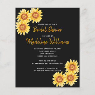 Budget Sunflower Bridal Shower Invitation Black