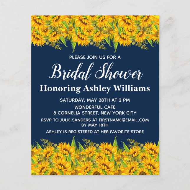 Budget Sunflower Bridal Shower Invitations Floral (Voorkant)